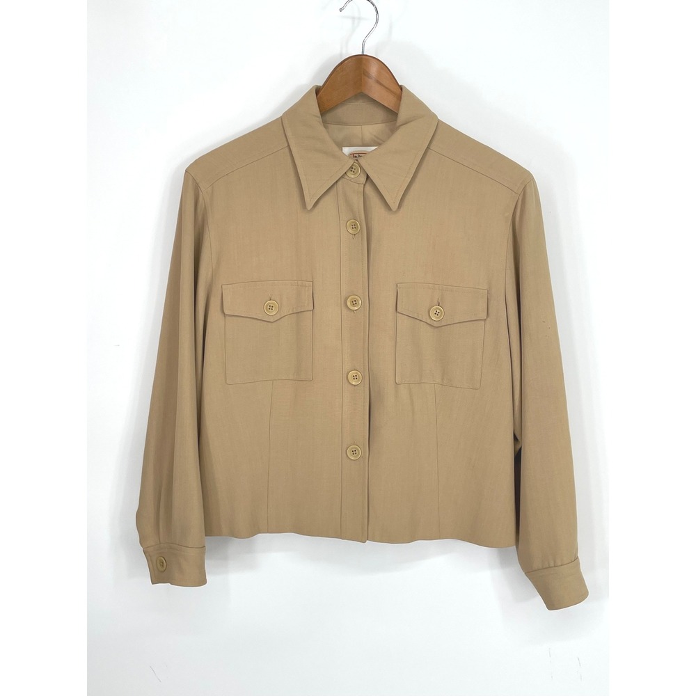 Talbots Womens Jacket 6P Utility Tan Viscose Wool Blend Made in USA Preppy